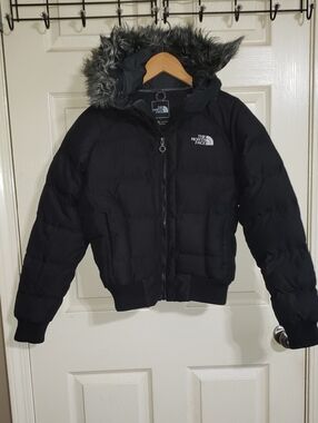 💘🖤💘 The North Face Arctic Bomber Puffer Fill Goose Down Faux Fur Black Jacket